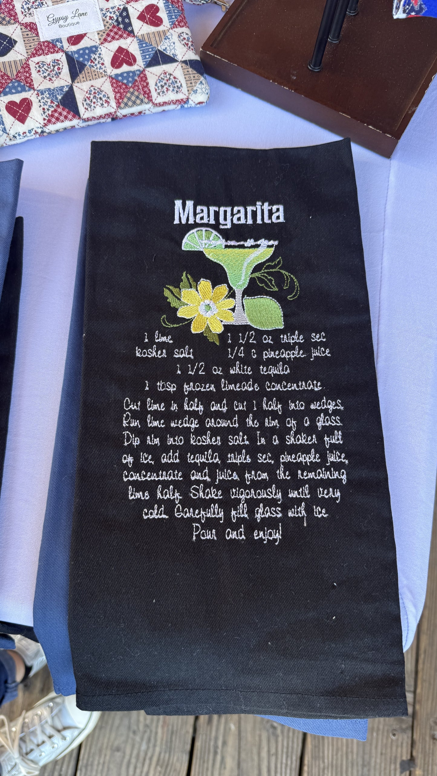 Margarita Recipe Embroidered Kitchen Towel