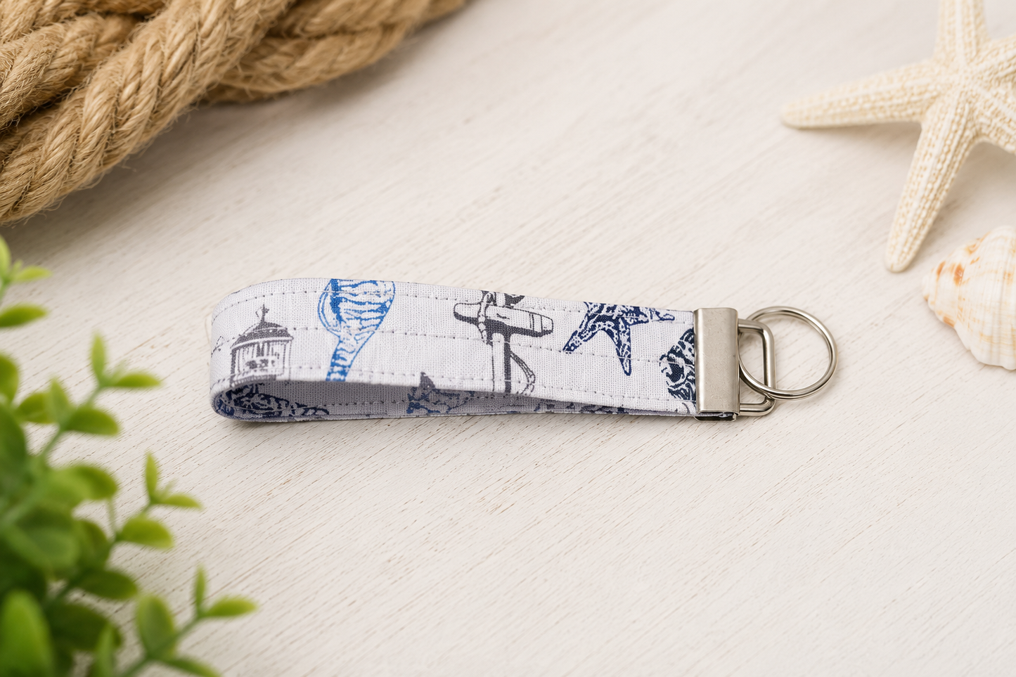 Nautical Coastal Fabric Key Fob Wristlet