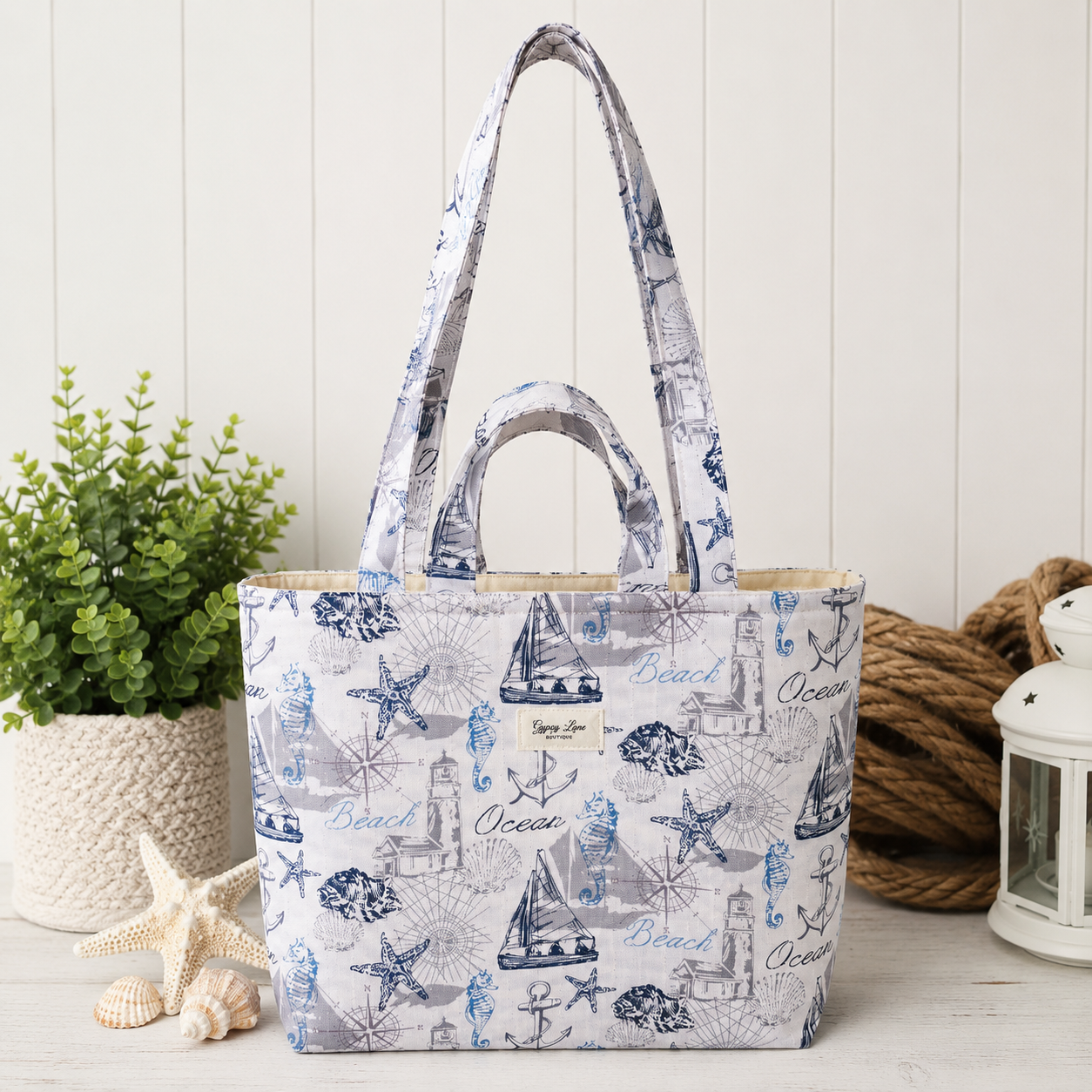 Handmade Nautical Market Tote with Interior Pockets