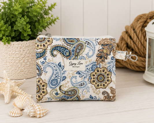 Blue Paisley Zipper Pouch Handmade