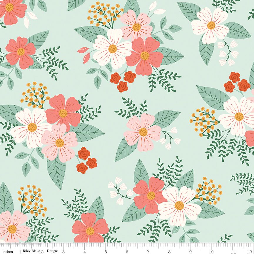 Meadow Moments Main Mint, Fabric by the Yard
