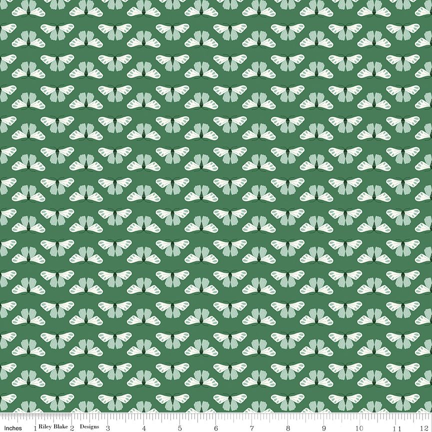 Meadow Moments Butterflies Green, Sold by th Yard