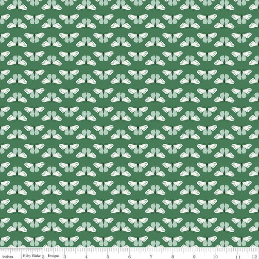 Meadow Moments Butterflies Green, Sold by th Yard