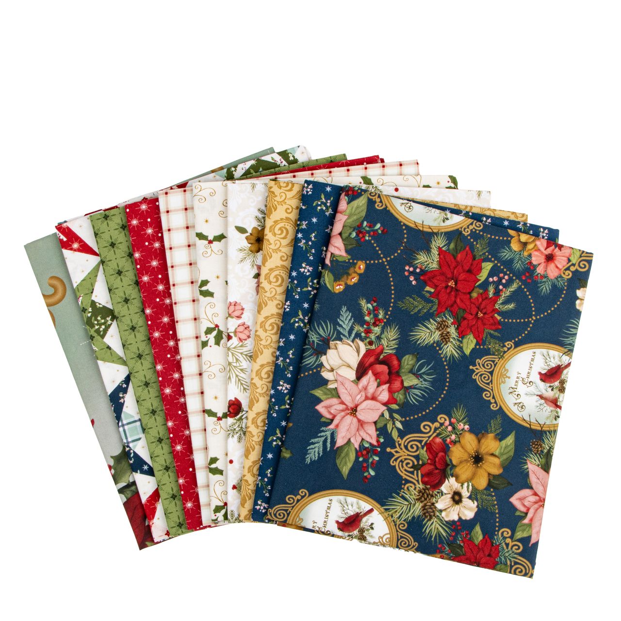 Christmas Greetings 1-Yard Bundle Spruce including A Quilt Panel