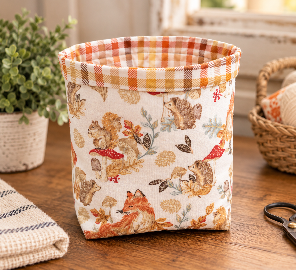 Woodland Friends Handmade Fabric Basket